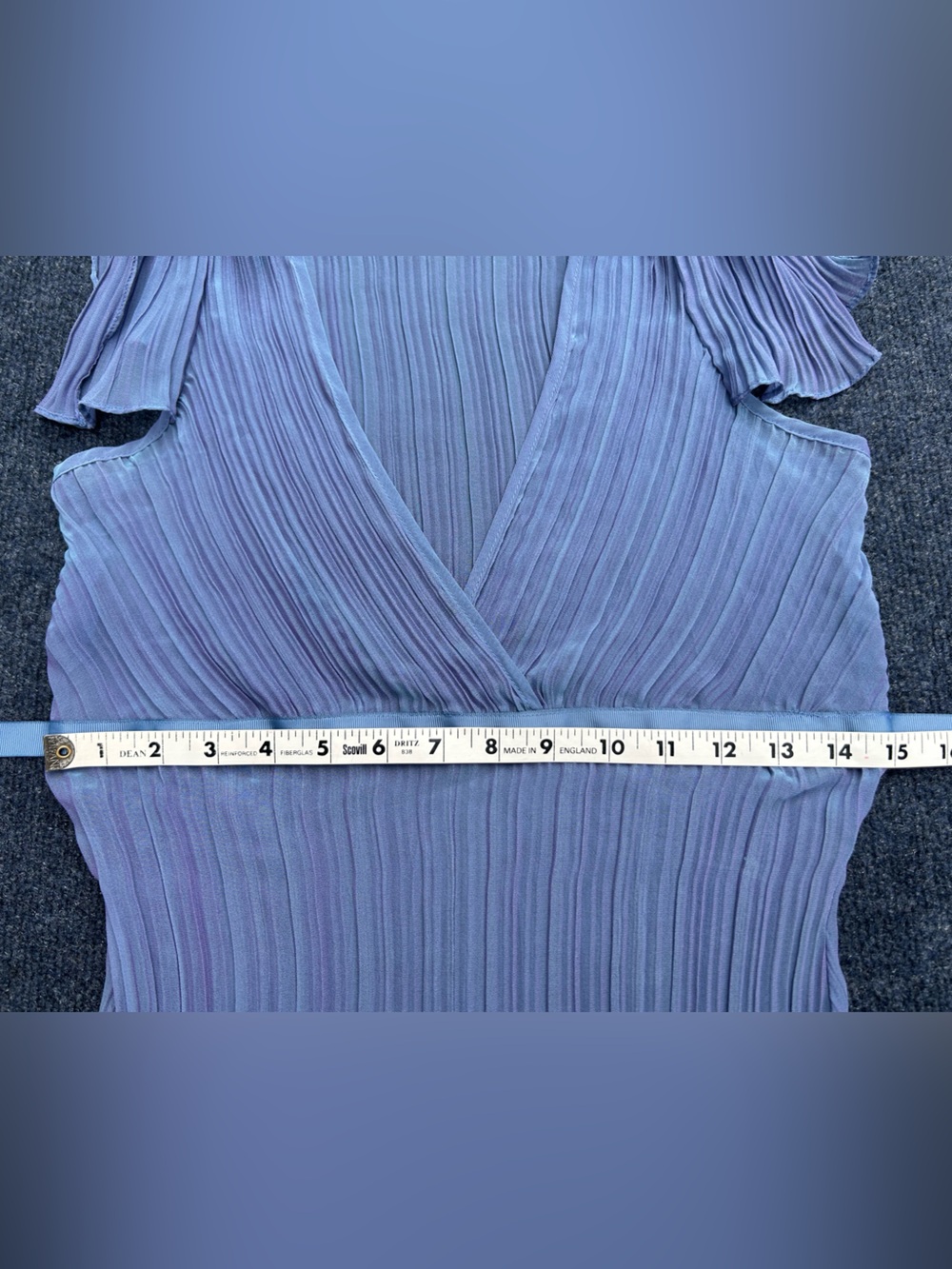 Betsey Johnson NY Vintage 90s Y2k Slate Blue Lavender Pleated Blouse Top - Picture 14 of 16
